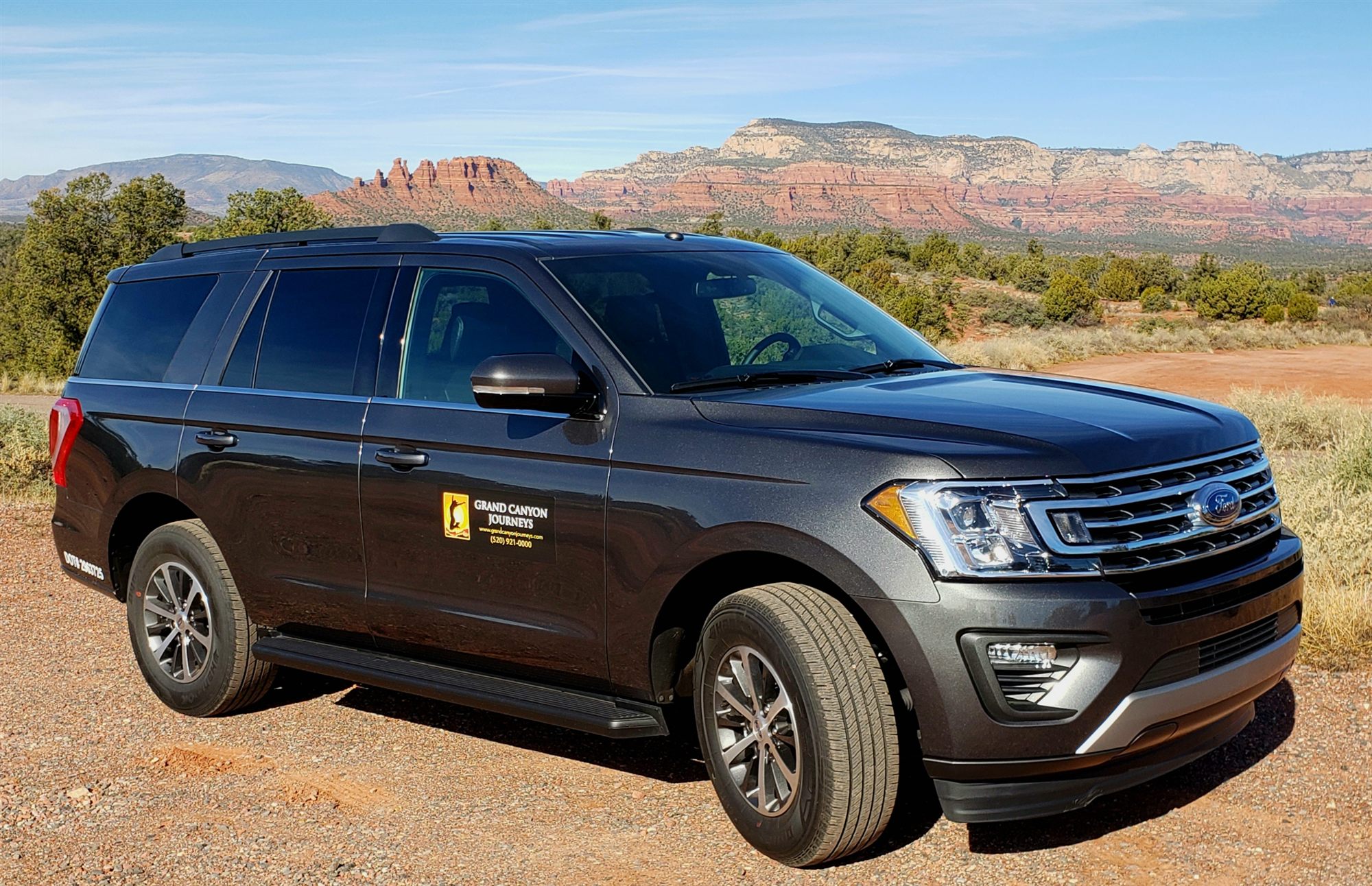 Luxury expedition vehicle in the red rocks, Arizona