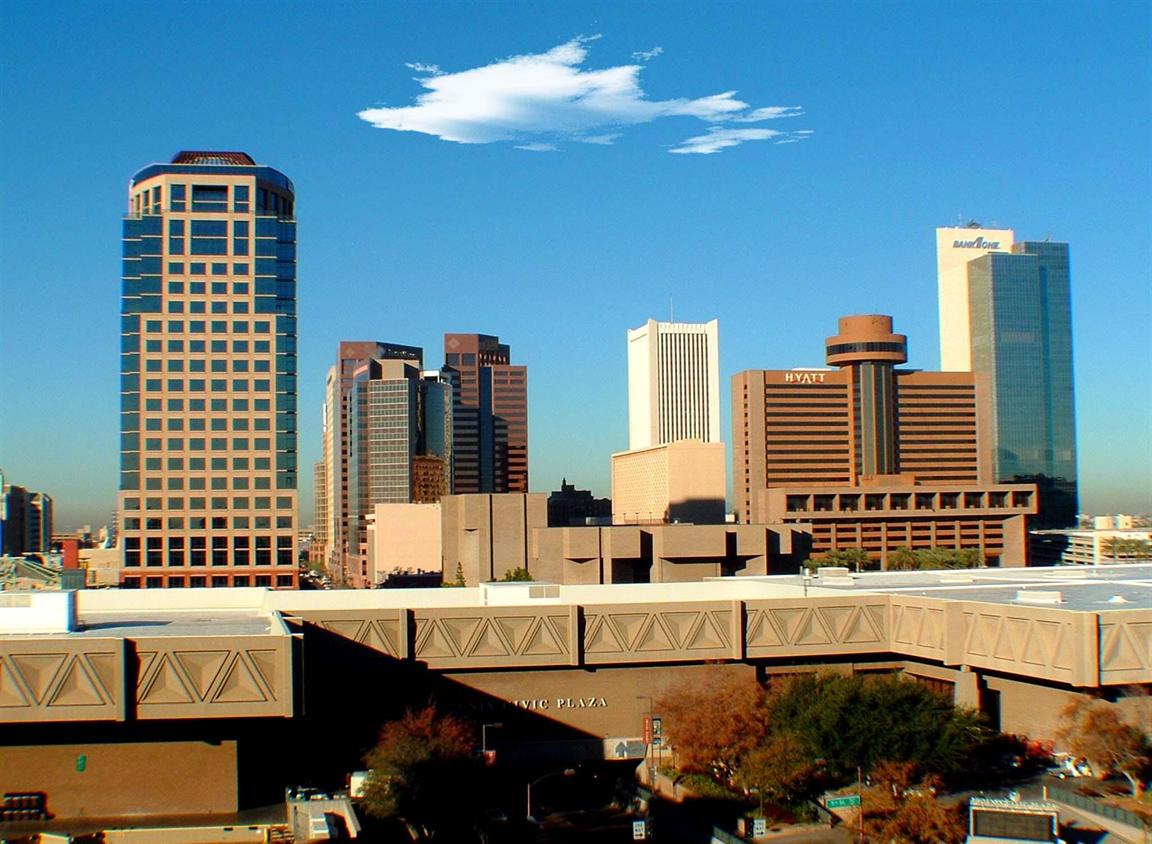 Downtown Phoenix, Arizona skyline in the Sonoran Desert